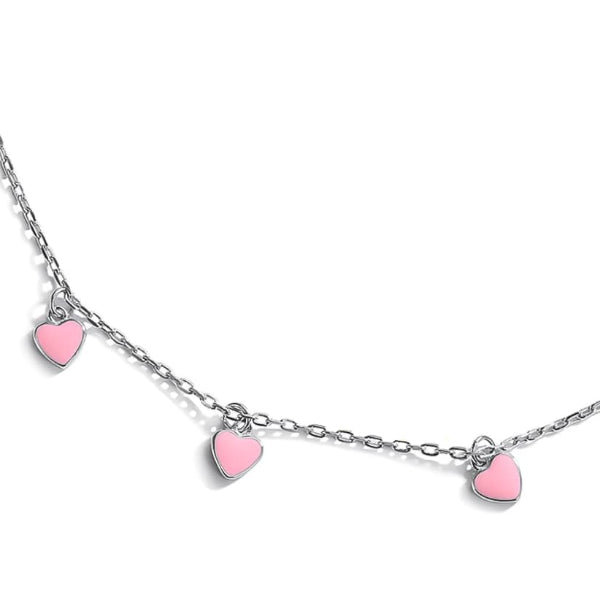 Details of the sterling silver pink hearts charm ankle bracelet