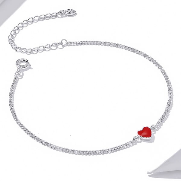 Sterling silver red heart bracelet details