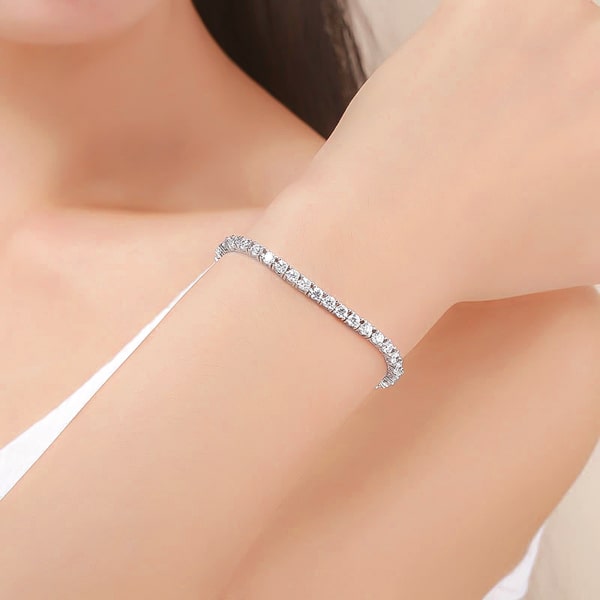 Sterling silver tennis bracelet on a woman's wrist