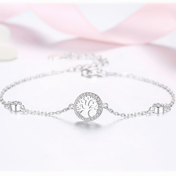 Sterling silver tree of life chain bracelet details