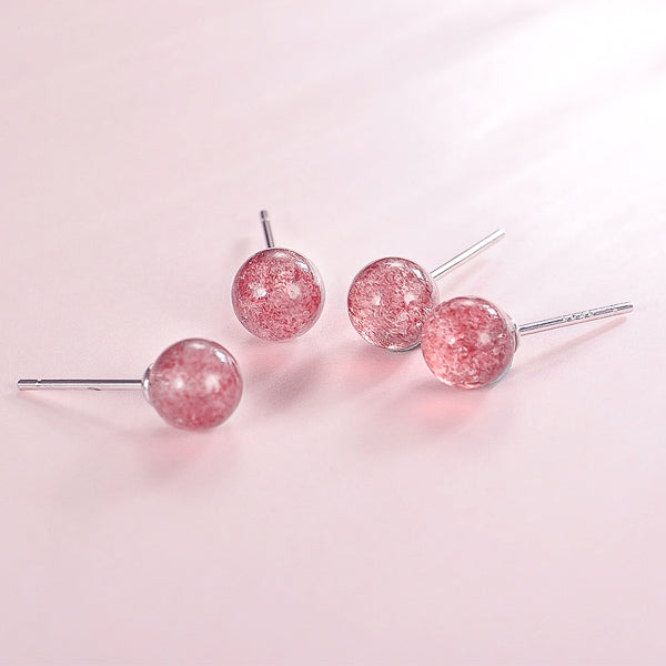 Natural strawberry quartz stud earrings