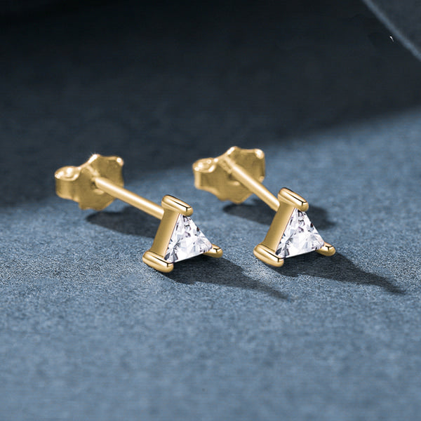 Gold triangle cubic zirconia mini stud earrings