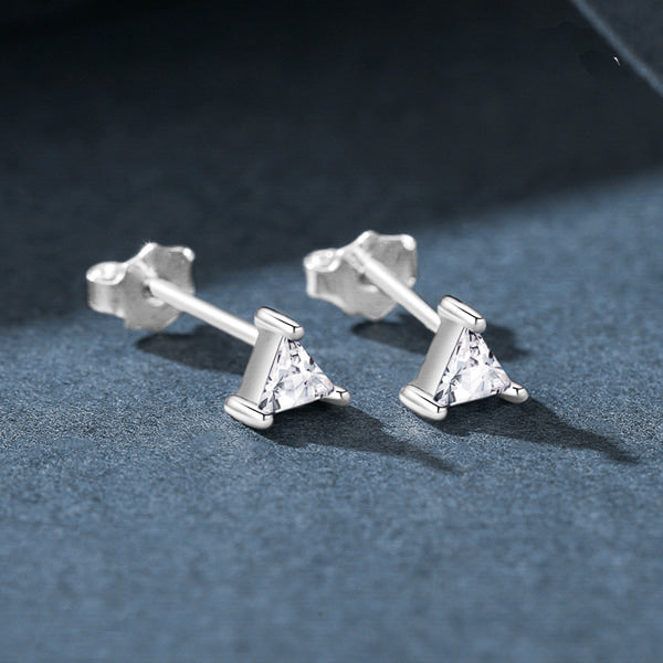 Silver mini triangle cubic zirconia stud earrings