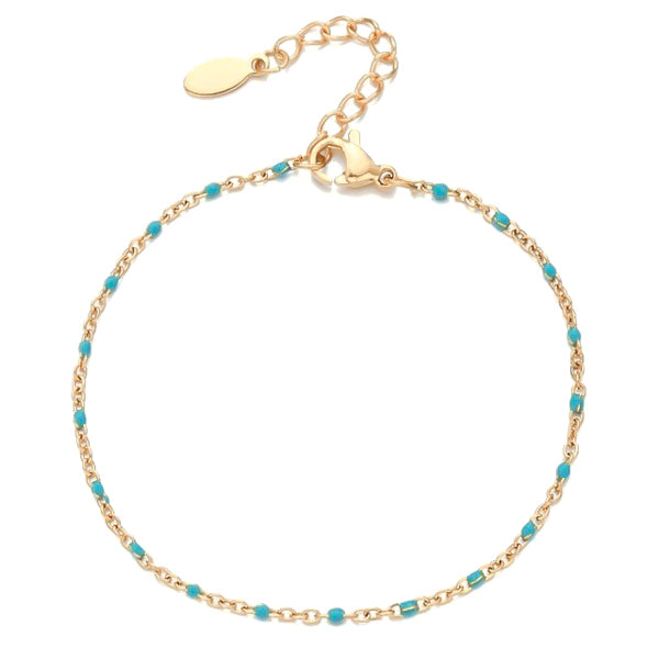 Turquoise beaded gold chain bracelet
