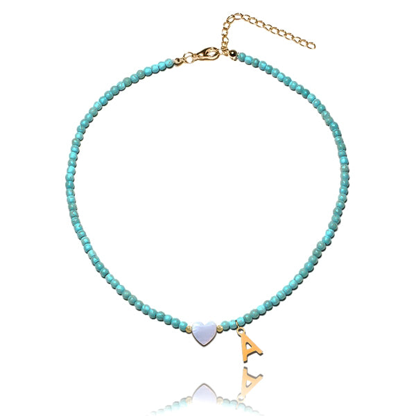 Turquoise beaded initial choker necklace