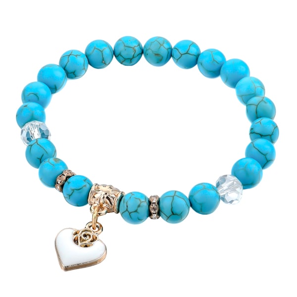 Beaded turquoise stone bracelet with a gold heart charm