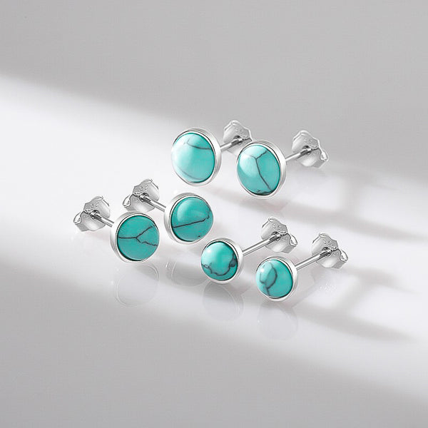 Simple stud earrings made of natural turquoise stone and sterling silver
