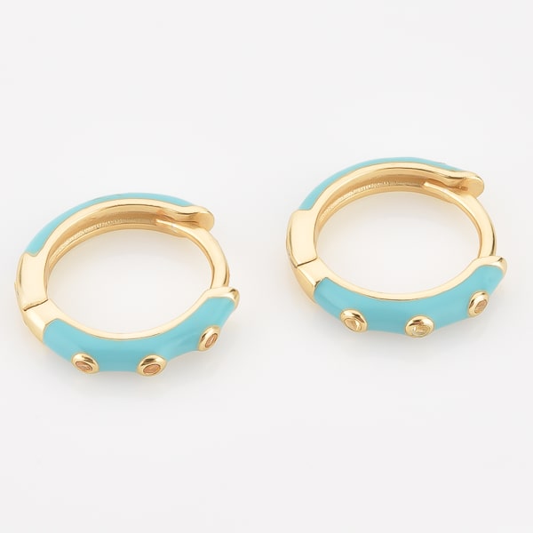 Turquoise enamel mini hoop earrings details