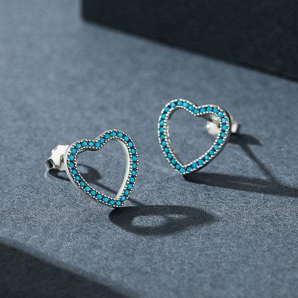 Turquoise open heart stud earrings details