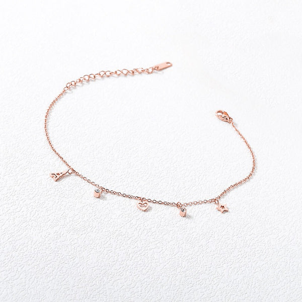 Waterproof rose gold lucky charm anklet