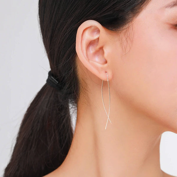 Weightless silver threader wire drop earrings