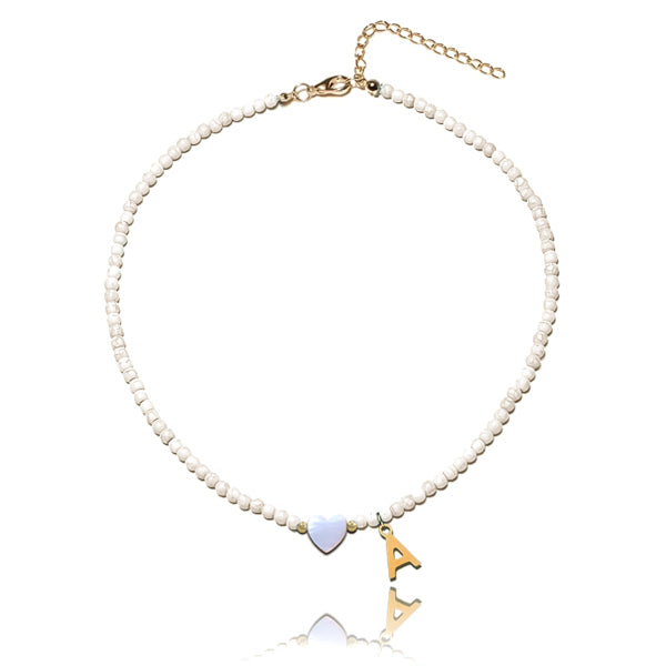 White Beaded Initial Choker Necklace | Classy Women Collection