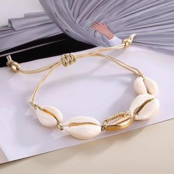 White and gold cowrie seashell bracelet for summer