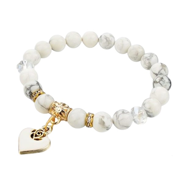 Beaded white marble bracelet with a gold heart charm