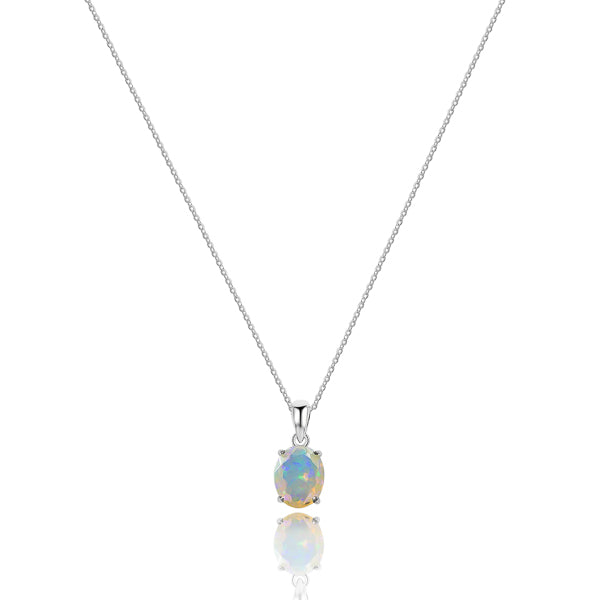 White opal necklace with sterling silver chain