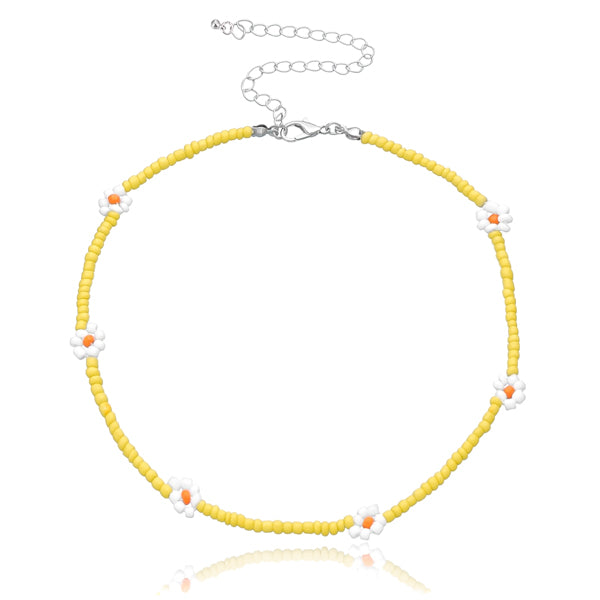 Yellow beaded flower choker necklace