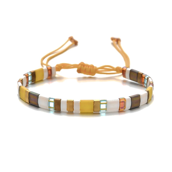 Yellow flat square bead bracelet