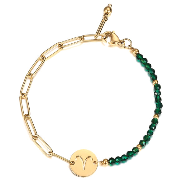 Green and gold zodiac sign bracelet