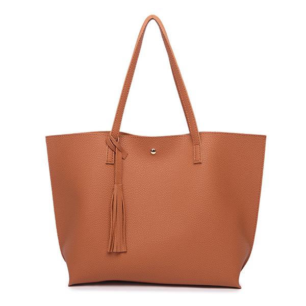 Classy Women Simple Brown Tote Bag | Handbag - Classy Women Collection