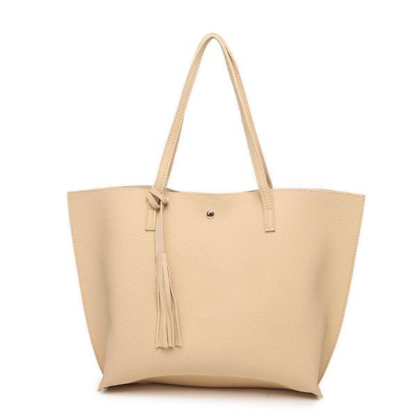 Classy Women Simple Beige Tote Bag | Handbag - Classy Women Collection