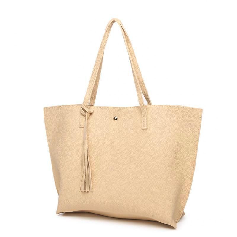Classy Women Simple Beige Tote Bag | Handbag - Classy Women Collection