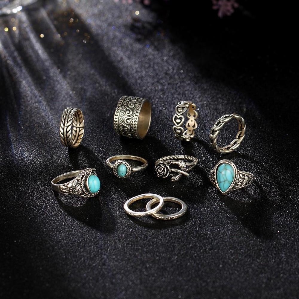 Classy Women Turquoise Ring Set (10 pieces) | Ring - Classy Women Collection