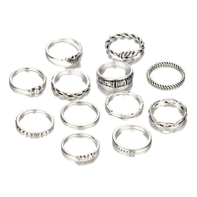 Classy Women Silver Ring Set (12 pieces) | Ring - Classy Women Collection