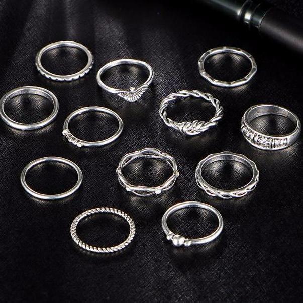 Silver Classy Rings Silver Ring Set (12 pieces) | Classy Women Collection
